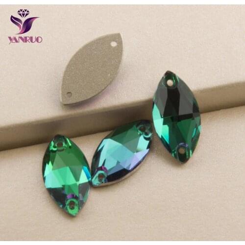 YANRUO 3223 Navette Emerald Flatback Rhinestones Crystal Stone Sew On Rhinestone Glass Crystals Sewing Stones For Clothes