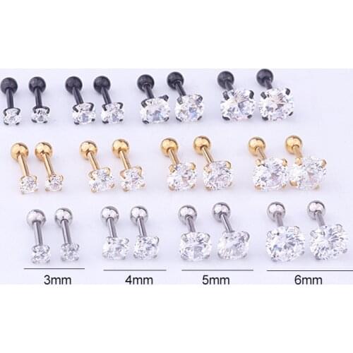 Hot 1PC Round Small Cartilage Stud Earring Fashion Stainless Steel Ear Studs For Women Screw Helix Ear Piercing Jewelry