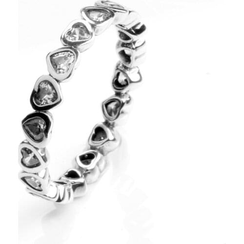 Bewill Authentic 925 Sterling Silver Stackable Engagement Zircon Heart Connected Ring For Women Fashion Original Jewelry Gift