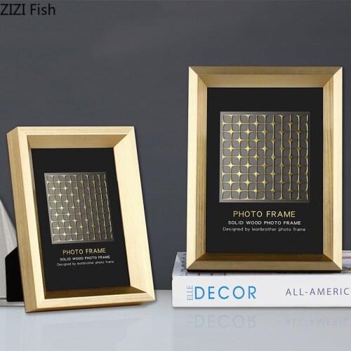 Golden Solid Wood Picture Frames Room Aesthetics Bedside Table Family Portrait Photo Frame Multi-size Photo Frames Home Decor