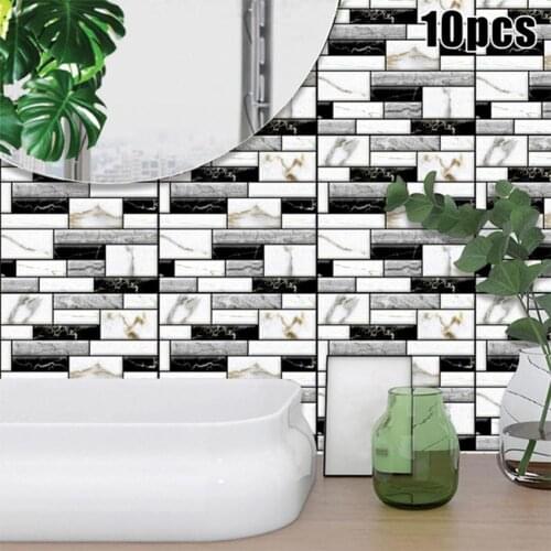 10PCS 3D Removable Home Wall Stickers Tile Self-adhesive Waterproof Kitchen Bathroom Home DIY Decoration