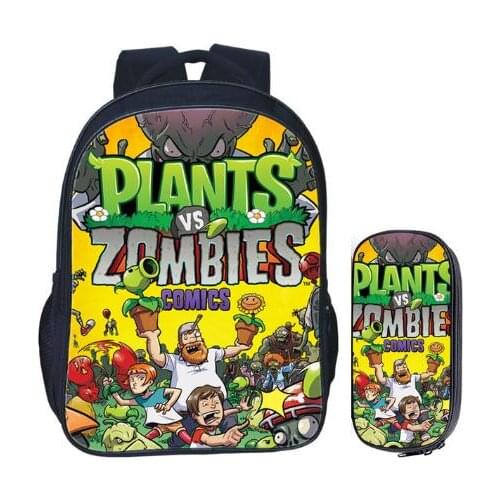 16 inch Plants VS Zombie School Bag for Kids Girls Boys Backpack Children School Sets Pencil Bag Toddler Schoolbag