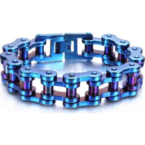19mm Punk Biker Bracelet Men Motorcycle Link Chain Bike Bicycle Chain Bangles Classic Blue Stainless Steel Mens Bracelet