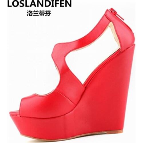 2017 summer fashion womens sexy waterproof leisure wedges womens sandals hollow out fish mouth big size 14cm sandals pumps