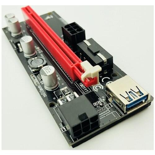 6pcs Dual LED VER009S PCI-E Riser Card 009S PCI Express 1X to 16X 0.6M USB 3.0 Cable 6Pin Molex Power for Bitcoin Miner Mining