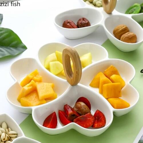 White Ceramic Household Fruit Plate, Dessert Plate, Dried Fruit Plate, Heart Plate, Divided Candy Plate