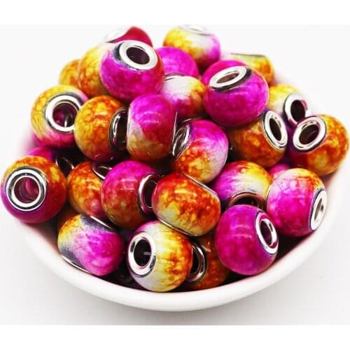 10Pcs Bulk Large Hole Marble Color Murano Glass Beads Fit Original Pandora European Charm Bracelet for Jewelry Making Necklaces