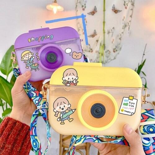400ml Camera Kettle Water Bottle With Straw Outdoor Anti Fall Portable Strap Plastic Drinking Water Cup Send cute stickers