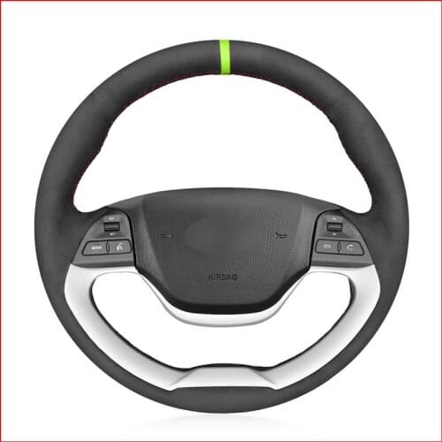 MEWANT Black Suede Hand Sew Steering Wheel Cover for Kia Morning 2011 2012 2013 2014 2015 2016 Picanto 2012 2013 2014 2015