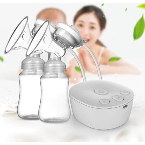 Electric Double Breast Pump Kit with 2 Milk Bottles USB Powerful Breast Massager Baby Breastfeeding Milk Extractor