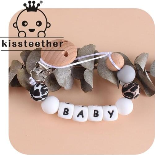 Kissteether 1pcs Pacifier Chain Mini Animals Silicone Teether Rodent Nipple Holder Personalized Alphabet Beads For Baby Gift