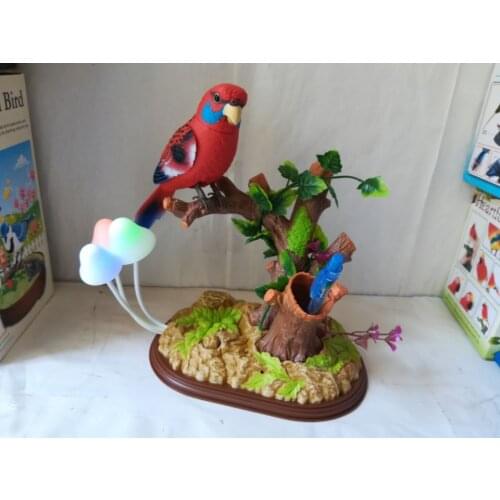 Battery opreated bird Voice control parrot toy with pen case,mushroom LED lights bird large 25x20cm home decoration gift b0558