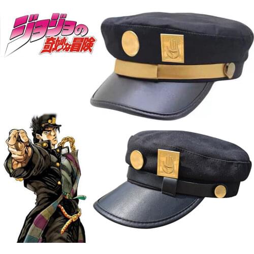 Anime JoJo Bizarre Adventure Cosplay Cap Jotaro Kujo Cosplay Hats Army Military Flatcap Badges Caps Accessories