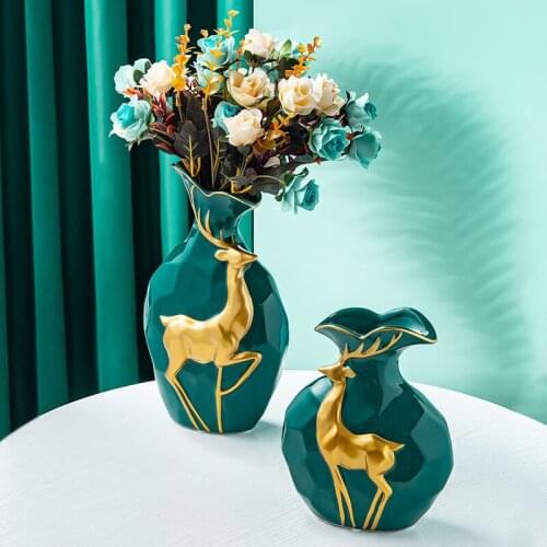 Nordic Creative Ceramic Personality Animal Deer Carved Vase Decoration Living Room Bedroom Home Decor Ornaments