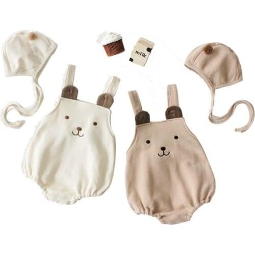 Angou 2020 Spring And Autumn Baby Boy Girl Baby Cute Bear No Sleeve Back Pure Cotton Hatsuit Hat Newborn Baptsim Infant Clothing