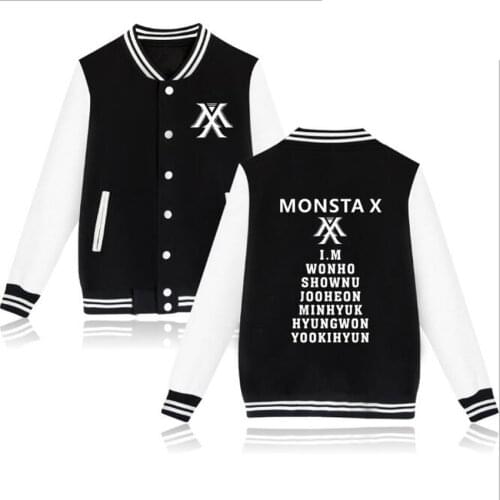 Korean Monsta X KPOP Zip-up Harajuku Streetwear Hoodies Fans Supportive Fleece Baseball Uniform Jackets Men Women Hip Hop Coats
