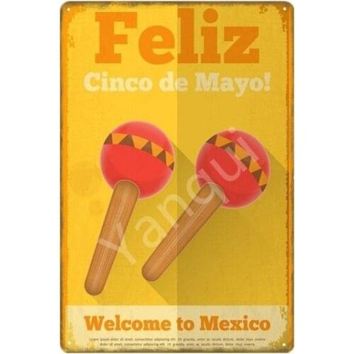 Mexican Travel Poster Mexico Flag Metal Tin Signs Feliz Cinco De Mayo Maya Viva Wall Sticker Bar Pub Club Home Decor YI-173