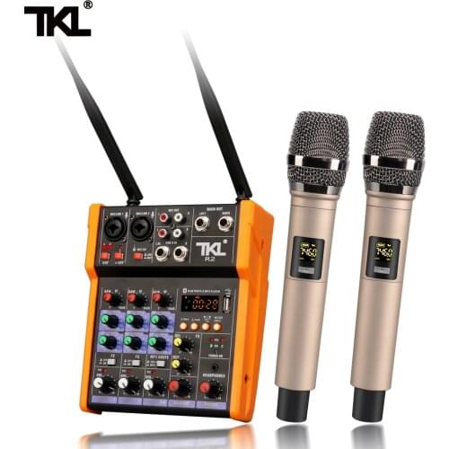 TKL Sound Mixing with UHF microphone Record 48V Phantom Power DJ mixer Monitor AUX Effects 4 Channels Audio Mixer USB BT