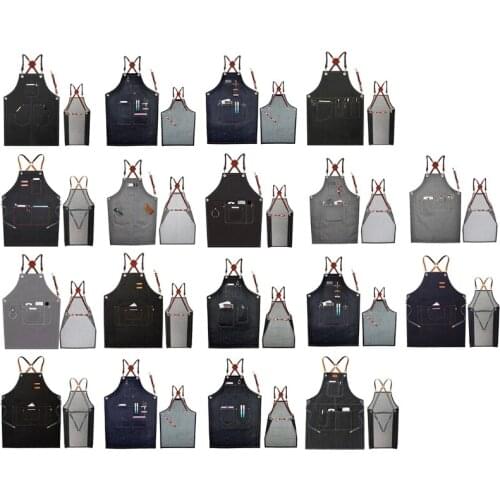 Fashion Denim Apron for Chef Kitchen BBQ with Pockets Grill Baking Cooking Aprons for Women Men