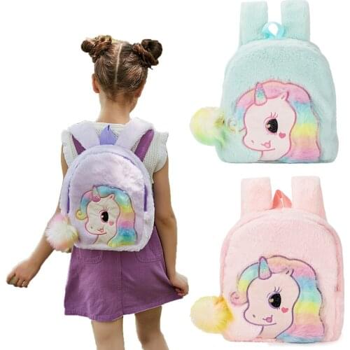 Cartoon Backpack Girl Plush Unicorn Backpacks Cute Fashion Fur Backpacks Children Schoolbag Kids Gift Book Bag