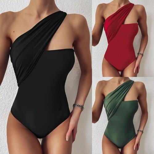 2020 new European and American hot sale sexy ladies one-shoulder bikini one-piece swimsuit plain bikini womens wear