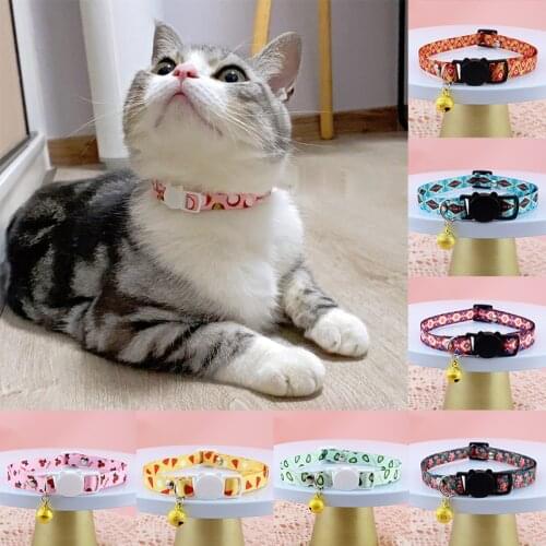 New Fruit Print Cat Collar With Bell Adjustable Buckle Collar Cute Cartoon Pet Supplies Small Dog Kittens Puppy Accessories