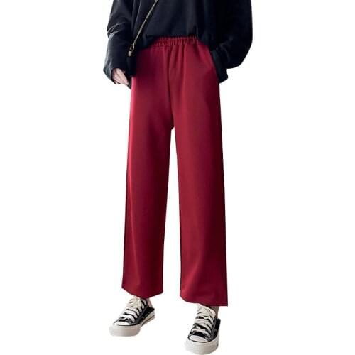 Pure color high waist straight wide leg pants women 2020 spring autumn sports pants casual fall feeling ankle length pants women