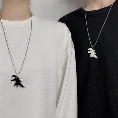 Cute Dinosaur Couple Necklace lovers Paired Pendants Friends stainless steel Neck Chain Kpop punk collar for Men Women Jewerly