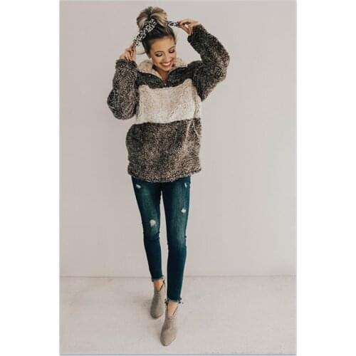 Faux Fur Oversize Hoodies Women Autumn Patchwork Warm Soft Plush Turtleneck Sweatshirts Plus Size Winter Pullovers Clothes