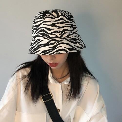 Black White Cow Zebra Pattern Bucket Hats Fisherman Caps for Women Summer Leopard Panama Bucket Hat