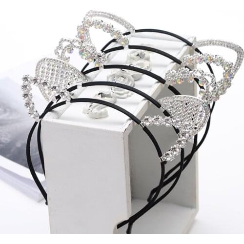 Novelty Kids Cat Ears Headband With Ear Crystal Hairband Festival Hair Girls Crown Rhinestone Headdress for Women