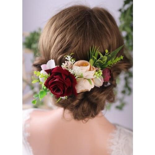 Chic Flower Hair Comb Red Rose Wedding Bridal Hair Accessories Female Glamour Classic Hair vine Fashion Hair Pins for women