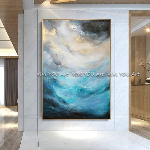 Hand-painted Modern oil painting Golden blue Colors Oil Painting on Canvas Abstract Picture canvas painting for Wall Decoration