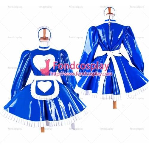 PVC Maid Dress lockable blue French maid Uniform Tailor-made [G1594]