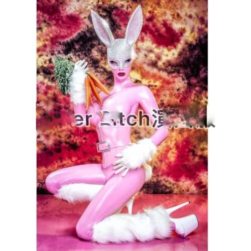 Sexy sparkly Rhinestones mask charming pink bunny girl bar gogo costume nightclub stage clothing dropshipping