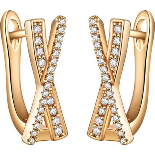 New X Geometric Stud Earrings for Women Gold Cubic Zirconia Earrings Wedding Party Jewelry Accessories Girls Charm Gifts