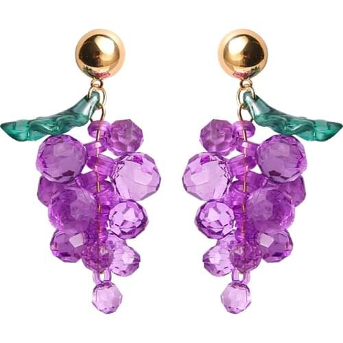 Romantic Lilac Purple Crystal Stone Leaf Clips on Earring No Pierced Hole Korea Elegant Round Bead Beaded Ears Clip Earrings