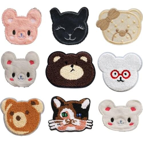 Cute Animal Fur Bear Head Cat Head Chenille Logo Towel Embroidered Iron Patch DIY Stripe Dress Stitching Sticker Badge
