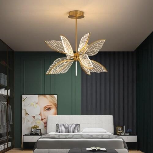 Modern Butterfly Living Room LED Pendant Lamp Nordic Simple Bedroom Kitchen Creative Golden Transparent Acrylic Wing Chandelier