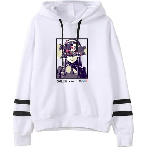 Darling In The Franxx Anime Hoodies Kawaii Zero Two Pullover Hooded Black Ring Sleeve Unisex Rope Couple Streetwear Sweatshirts