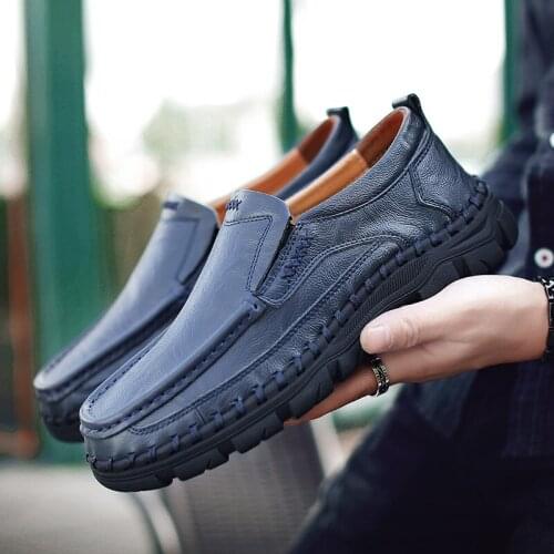 High Quality Genuine Leather Casual Shoes Brand Men Loafers Comfort Breathable Slip on Soft Driving Shoes Big Size 48