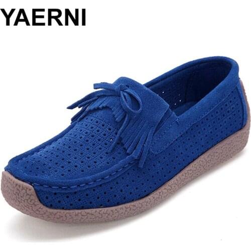 YAERNI Women Flats Spring Summer Fashion Comfort Genuine Leather Flat Shoes Woman Slip On Female Green Emerald Shoes zapatos