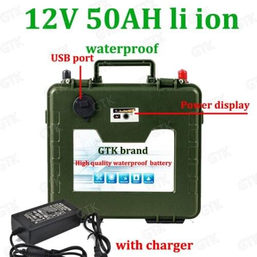 Waterproof 12V 50AH lithium ion battery polymer forinverter Door supervision Security equipment Golf Buggy Solar + 5A Charger