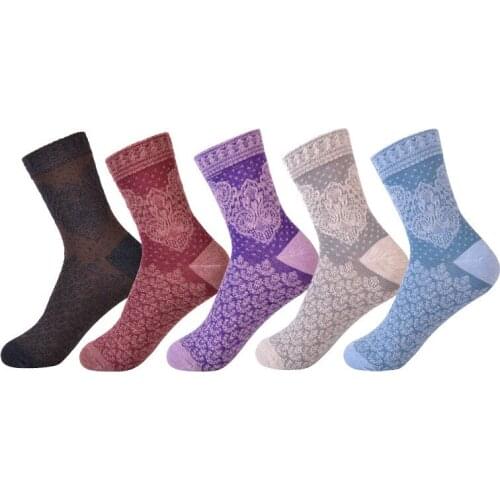 Jacquard Weave Socks Womens Cotton Retro Dark Flower New Autumn Winter Funny Cute Originality Harajuku Female Socks Pop 1 pair