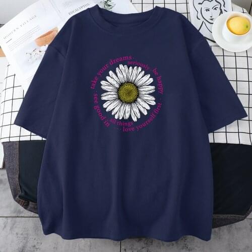Chrysanthemum With Letter Printing Women t-Shirt Summer Casual Clothing Fashion Style Tee Shirts Plus Size o-Neck Female Tshirt