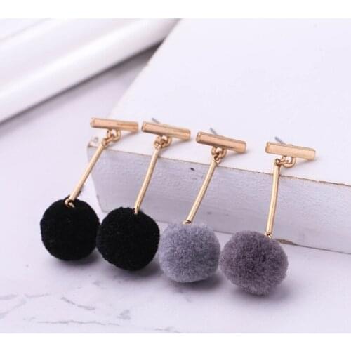 Bulk Price 2 Color Gray Black Cotton Pompon Earrings 2019 Ethnic Vintage Drop Earrings For Women Indian Jewelry