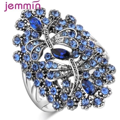 Novel Design Dragonfly Shape Crystal Rings For Women Girls Gorgeous Genuine 925 Sterling Silver Rings Jewelry Gift For Birthday