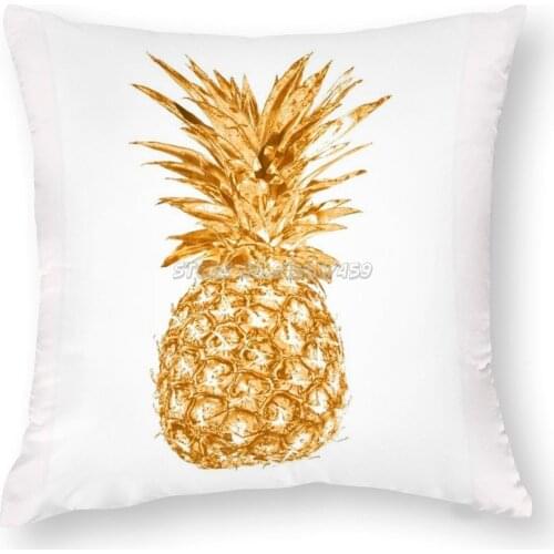 Golden Pillow Case Customize Pillowcase Modern Home Pillow Covers Decorative White Gold Isolated Golden Food Half Fruit Ananas Y