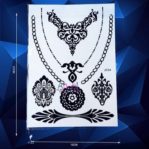 1PC Beauty Henna Bridal Fake Tattoo Choker Necklace Pattern ABJ34 Women Temporary Airbrush Tattoo Body Art Paint Black Ink Tatoo
