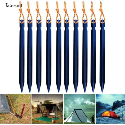 10Pcs/Pack 7075 Aluminium Tent Nail 18cm Camping Tent Stakes with Rope Camping Equipment Outdoor Traveling Tent Building Tools